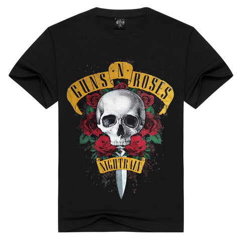 Men's T-shirts 2018 new GUNS N ROSES NIGHTRIAN t shirt men mans tshirt summer cotton black t-shirt punk skull rose design